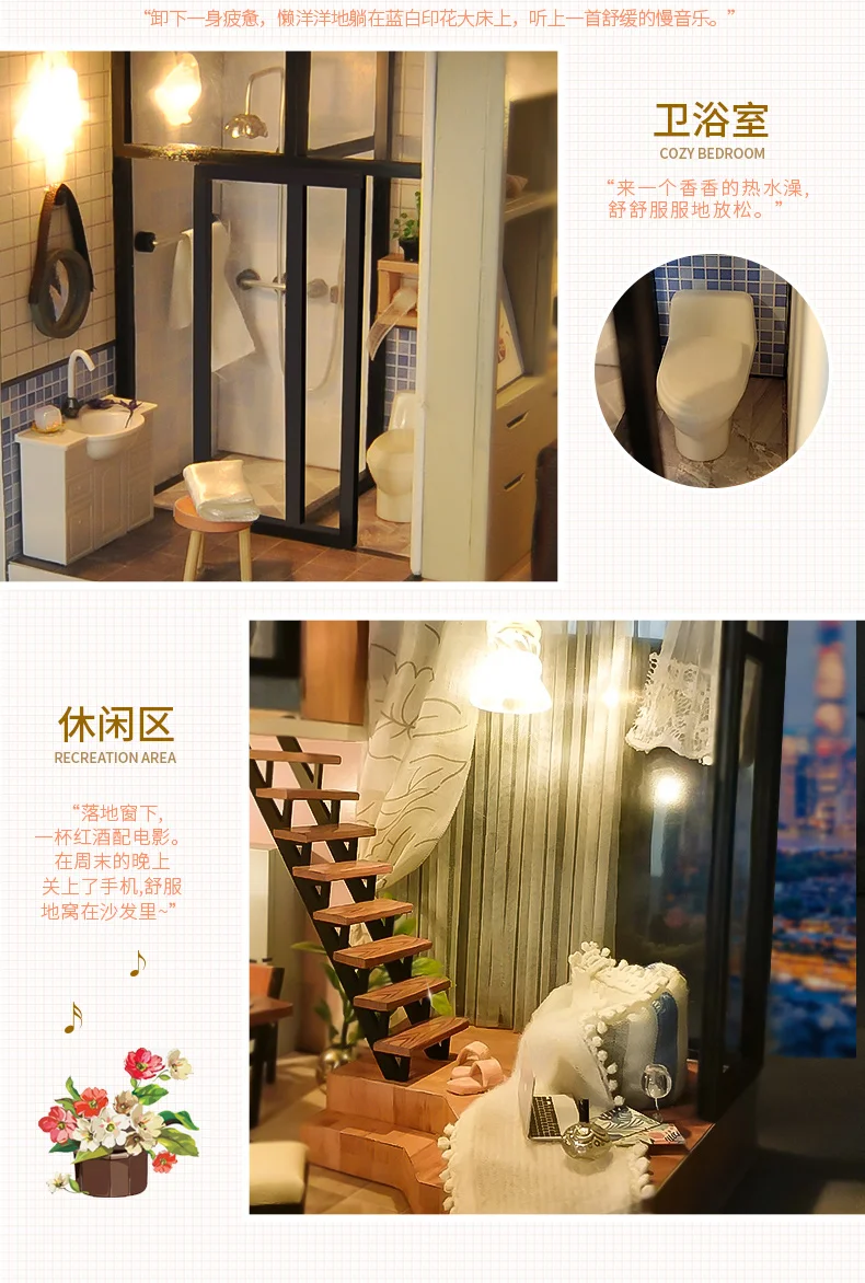 DIY Hut for Making Villa Assembled Loft Small House Model Handmade Creative in Effective Wood Gift Girl'S