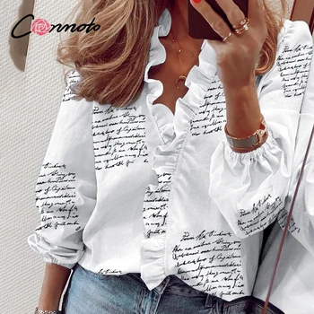 

Conmoto Pineapple Print Ruffle Blouse Shirts Women Summer Short Sleeve Sexy Slim Blouses Casual Letters Office Tops Plus Size