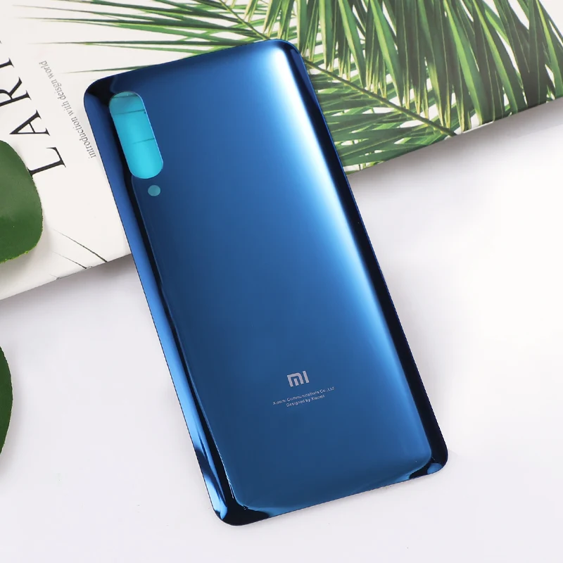 Синий Mi 9 Xiao mi 9 стеклянный чехол на заднюю крышку для Xiaomi mi 9 задняя дверь Ремонт Замена батареи чехол+ наклейка клей - Цвет: Синий