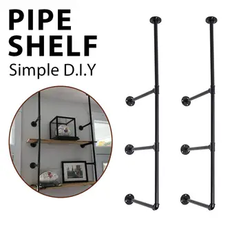 

2pcs DIY Industrial Retro Style Bookshelf 3 layer Black Iron Pipe Shelf Wall Ceiling Mounted Storage Shelves Bracket Home Decor