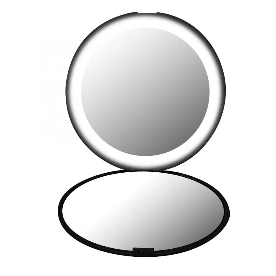 Мини портативный светильник s светодиодный зеркало для макияжа 10X увеличительное ручное крепление складной 12 Светодиодный s карманный косметический зеркальный светильник косметический инструмент - Цвет: Черный