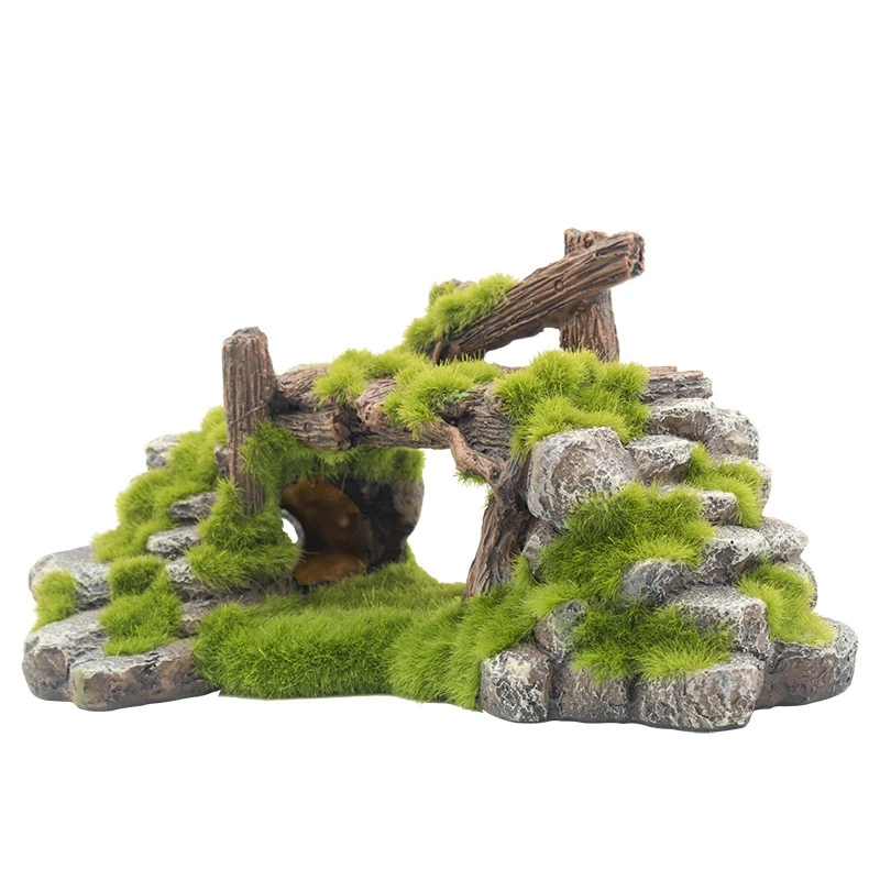 Best Life for Fish Resin Moss Bridge Fish Play Cave Decor for Fish Tank Aquarium Ornament