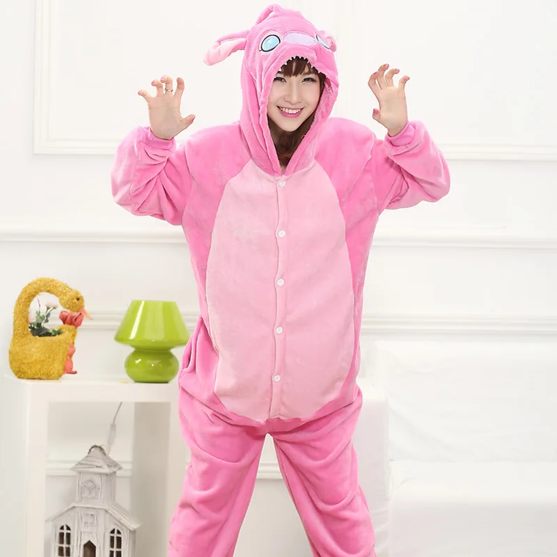 Pink Stitch Единорог комбинезоны унисекс Зимние стежки ползунки «панда» для женщин и мужчин ночное белье аниме костюмы взрослых фланелевые пижамы - Цвет: Pink Stitch