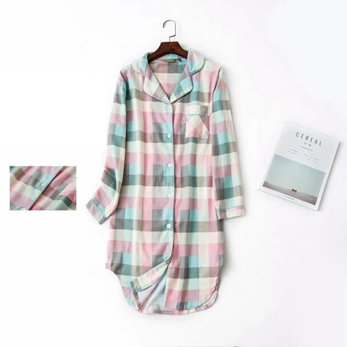 Pink Plaid Женская ночная рубашка размера плюс из хлопка с начесом, фланелевая ночная рубашка бойфренда, осенне-зимняя одежда для сна с рисунком - Цвет: Pink Plaid
