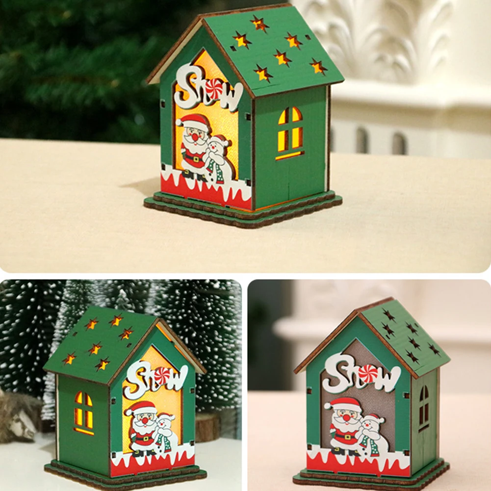 Gift Handcraft With Candle Light Deer Christmas Tree Wooden House Portable Durable Kids Hanging Led DIY Decoration