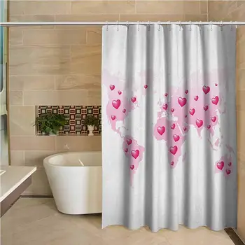 

Princess Professional Shower Curtain Global Peace Theme World Map Dotted with Hearts Love Planet Earth Decorative Bathroom