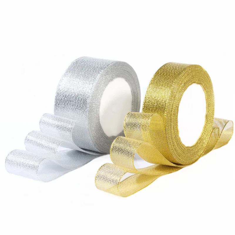 Gold and Silver Glitter Sparkle Organza Ribbon 6mm 10mm 20mm Xmas Giftwrap 
