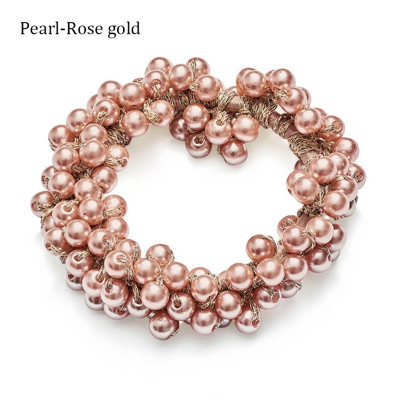 Pearl -Rose gold Резинка для волос, резинка для волос, резинка для волос, держатель для хвоста, жемчужные бусы, женские резинки для волос, аксессуары для женщин - Цвет: Pearl -Rose gold