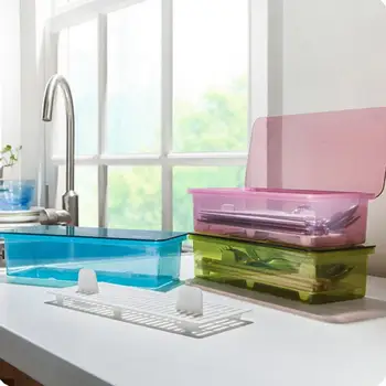 

Transparent Food Grade PP Conjoined Side Opening Cutlery Receptacle Tableware Storage Box Case For Kitchen Universal Organizer
