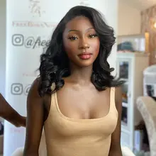 Bob corto peluca del pelo humano del frente del cordón pelucas con minimechones brasileño ondulado sin costuras Bob pelucas para mujeres cierre 4x4 peluca Pre arrancado