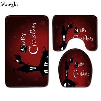 

Zeegle Christmas Bath Mat Set Lid Toilet Cover Mat Flannel Anti Slip Shower Carpet Shower Room Rug Floor Mat Bath Accessories