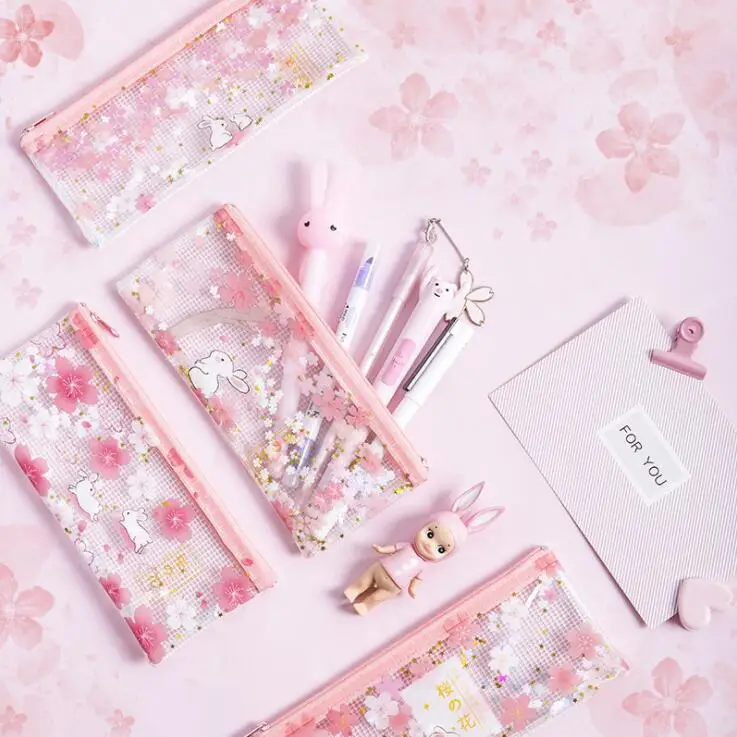 Kawaii вишневые цветы сетка Bling A4 папка для файлов стол органайзер для документов сумка офисные школьные бумаги чехол для хранения канцелярские принадлежности