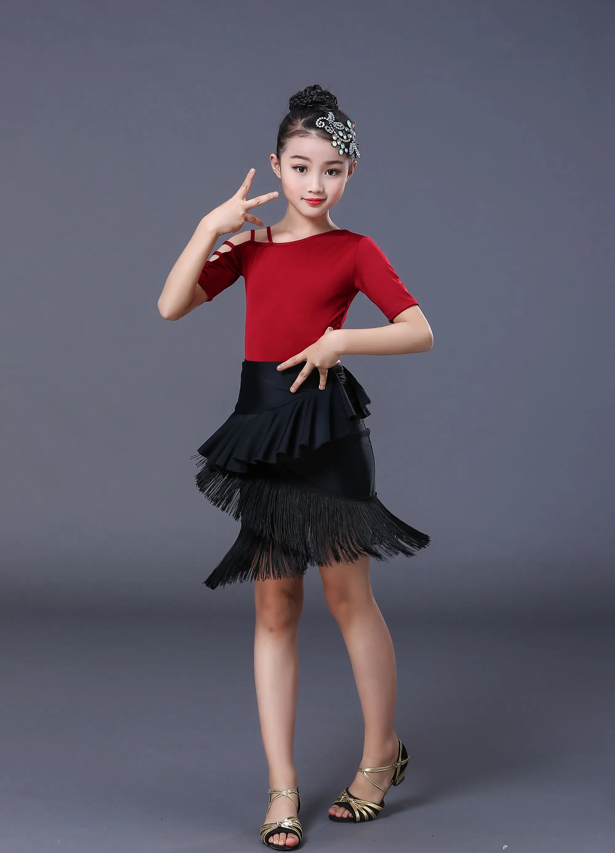 Yuluo Childrens Dance Dress Latin Kinder Kleid Ballsaal Salsa Tanzwettbewerb Tango Outfits Kostüme Mädchen Rumba Samba Skirts Dancewear 