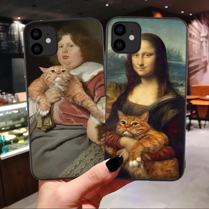 Забавный мягкий чехол Leonardo da Vinci Mona Lisa Pat Cat для iphone 11 Pro MAX для iphone X XR Xs Max 6 6S 7 8 Plus