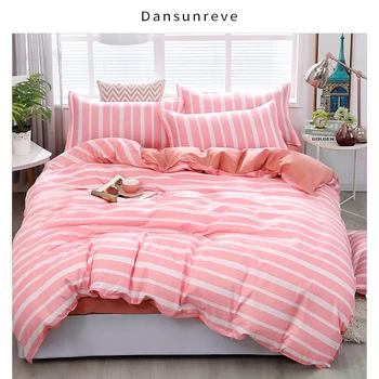 

Dansunreve 4 pcs Bedding Sets Pink Stripe Patterns Duvet Cover With Pillowcases Home Textile Twin Queen King 2020