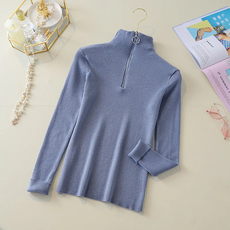 2019 Trend Knitted Sweater Women Zipper Turtleneck Long Sleeve Slim Women Pullover Sweater Autumn Winter Warm Female Jumpers (33)