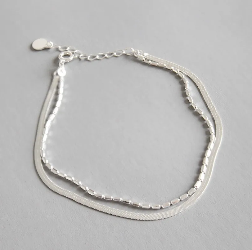 Настоящее 925 пробы, серебряный браслет на лодыжке, Женский минималистичный двойной слой, серебряная цепочка в виде змеи для женщин, украшение, хорошее ювелирное изделие