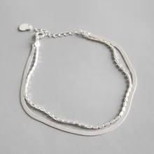 Настоящее 925 пробы, серебряный браслет на лодыжке, Женский минималистичный двойной слой, серебряная цепочка в виде змеи для женщин, украшение, хорошее ювелирное изделие