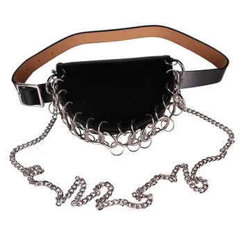 

New Fashion Punk Style Multi-Ring Decoration Waist Bag Women's Semi-Circular Saddle Chain Shoulder Bag