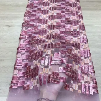 

Pink Sequins Nigerian Lace Fabric for Wedding 2019 High Quality Tulle African 3d flower Swiss Voile Lace Fabric French Net Lace