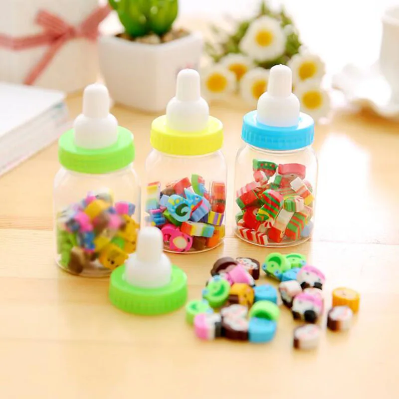 1 bottiglia/18 pz Design Animale Frutta Matita Gomma per bambini Regalo Non tossico Sicurezza Libri di testo scolastici Cancelleria per ufficio alternativa - immagine 2