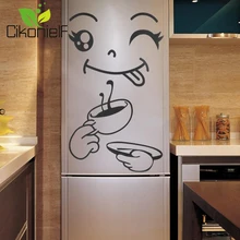 Cikonielf Home Decor Happy Delicious Face naklejka buźka na ścianę lodówkę lusterko okienne naklejki na lodówkę czarny 40*30cm(China)