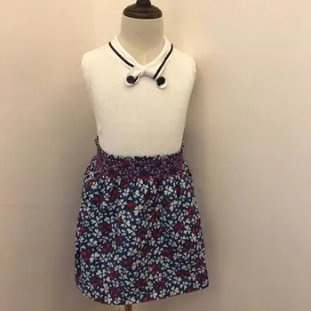 

ZMHYAOKE-BP 2020 Summer Girl Navy College Style Sweet Sleeveless Knitted Girls Top Girls Boutique Outfits Toddler Girl Clothes