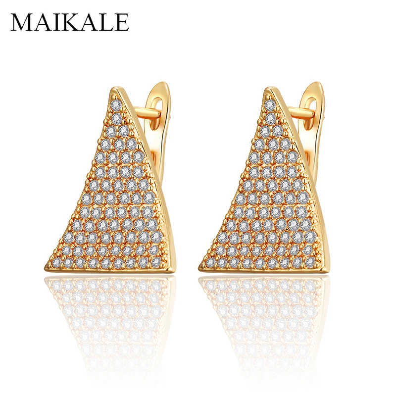 

MAIKALE Classic Zircon Triangle Earrings Geometric Gold Silver Color Cubic Zirconia Stud Earrings for Women New Fashion Jewelry