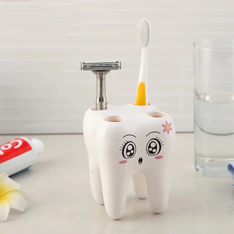 

Creative Toothbrush Holder Cute Cartoon Toothbrush Stand with 4 Slots Tooth Storage Case Bathroom Accessories