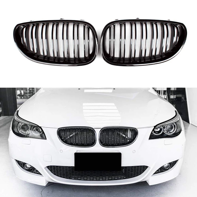

Front Left and Right Kidney Grille Dual Line + Lower Bumper Grill Covers for BMW E60 E61 5Series M Sport 2003-2010 Black