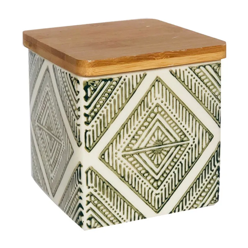 

Ceramic Sealed Storage Jar With Bamboo Lid Spices square Tank Container Kitchen Food Bottle Coffee Sugar Tea Caddy 1PC