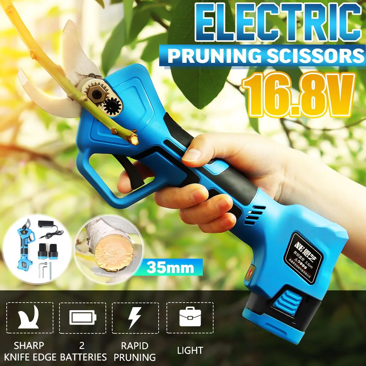 

3.5mm 21V Wireless Electric Rechargeable Scissors Pruning Shears Tree Garden Tool branches Pruning Tools w/2 Li-ion Battery