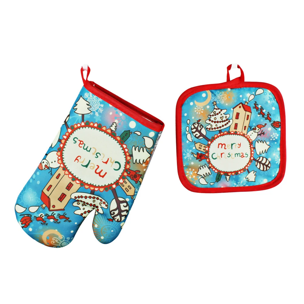 2pcs/set Decoration Christmas Anti-hot Gloves Microwave Insulation Pad Home Oven Mat Supply - Цвет: 2