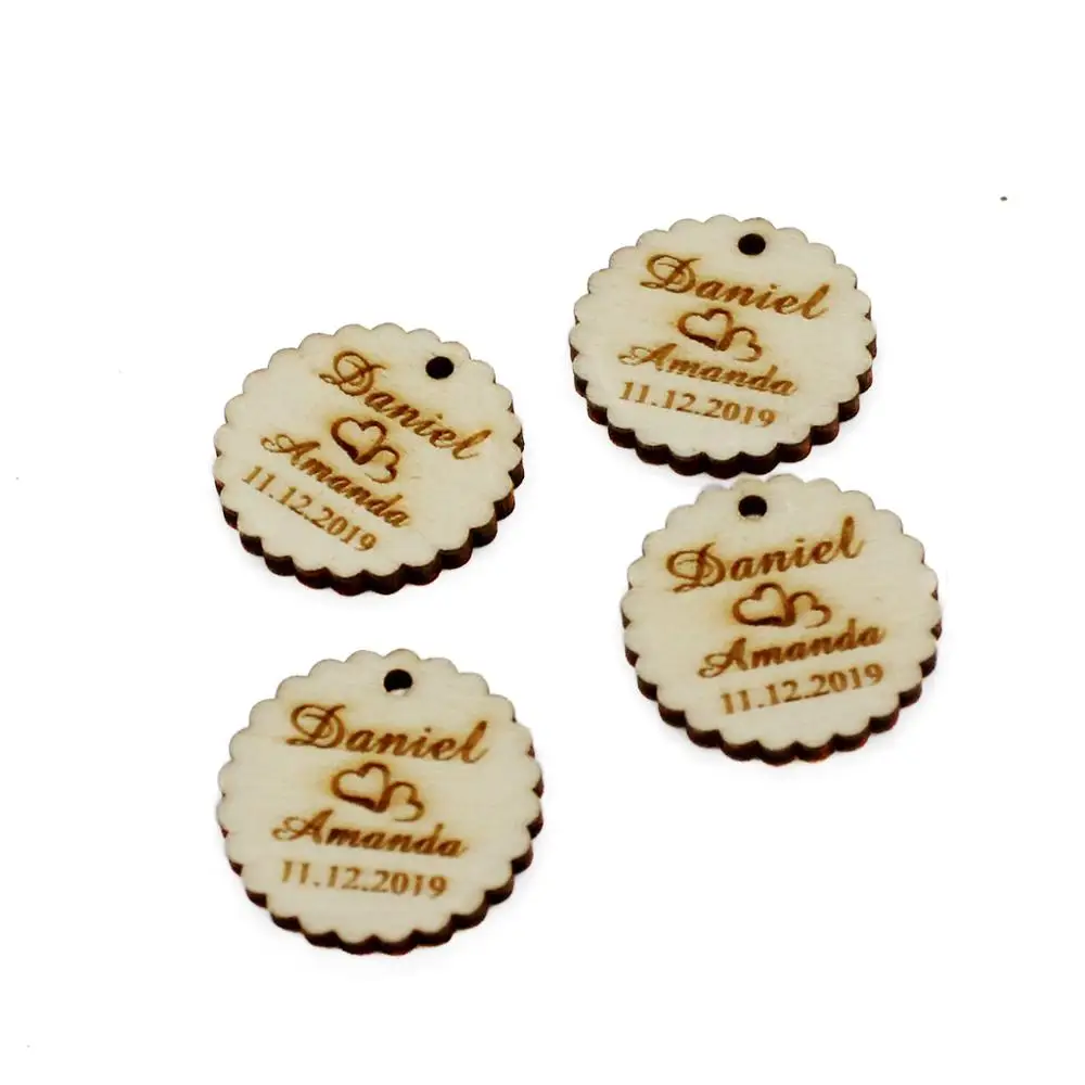 Style 2 With Hole 50pcs Personalised Engraved Wooden Wave Circle Table Centerpieces Custom Name Tag For Wedding Baby Shower Guest Gift Decor - Цвет: Style 2 With Hole