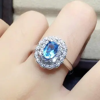 

14k white gold silver color aquamarine blue crystal topaz gemstones diamonds rings for women jewelry bijoux Fashion party gifts