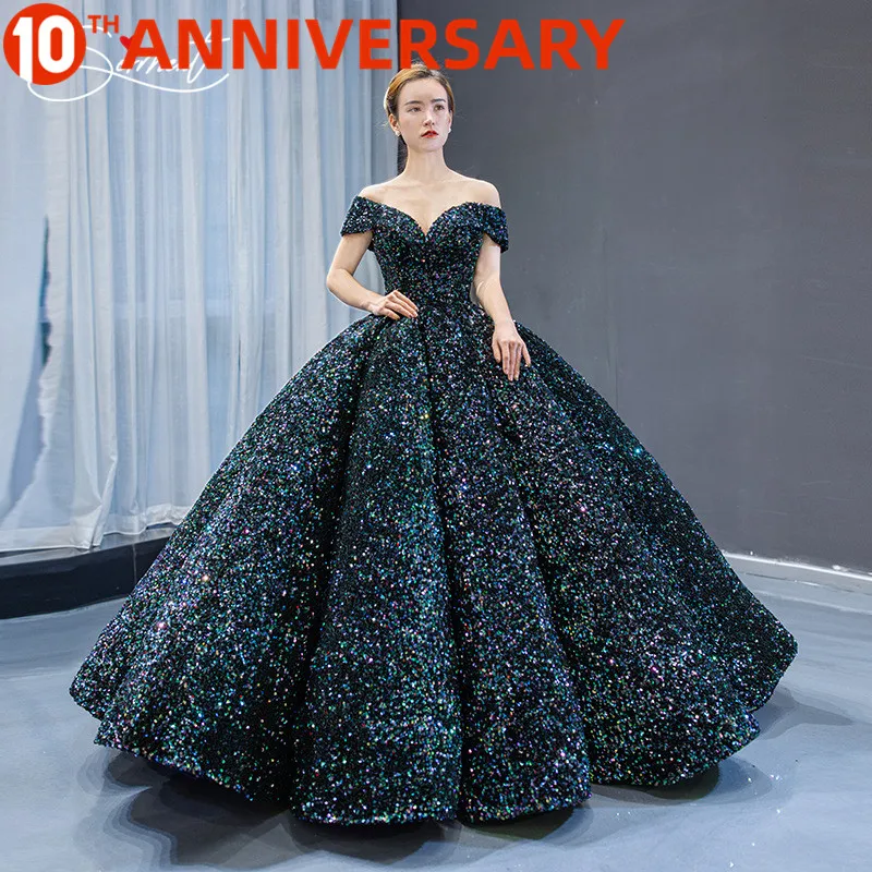 

Russia Colorful Sequins Flash Wedding Dress Word Gradient Gradient Sequins Burst Gold Bride Wedding Custom-made DHL real picture