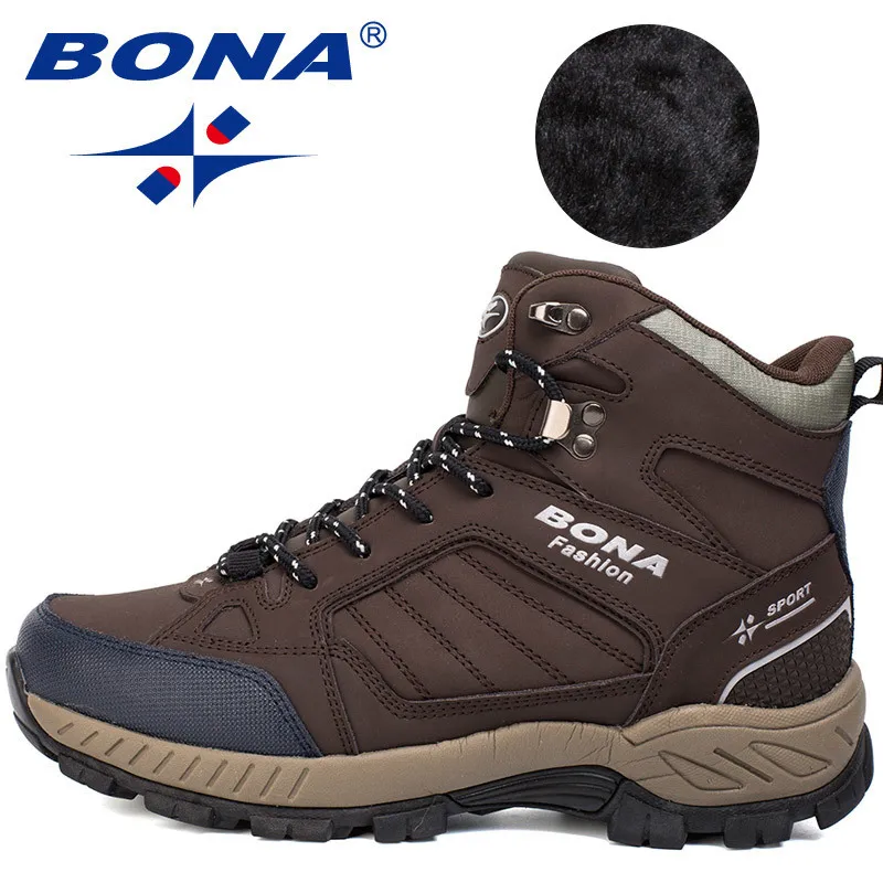 BONA/мужские походные ботинки; теплые треккинговые ботинки; Уличная обувь для бега и треккинга; спортивная обувь; многофункциональные альпинистские кроссовки для мужчин - Цвет: Coffee