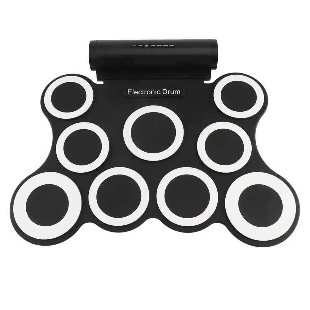 

Electronic Roll Up Drum Kit Portable Stereo Digital 9 Silicon Drum Pads Built-in Double 3W Speakers USB Powered Convenient
