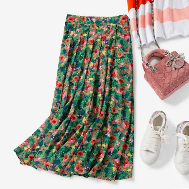 Elfbop Женская длинная юбка с цветочным принтом, плиссированная и с разрезом