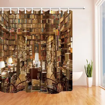 

Education Decor, Books Library Bookshelves Teacher Gifts Shower Curtains, Resistant Polyester Fabric Bathroom Decorations,