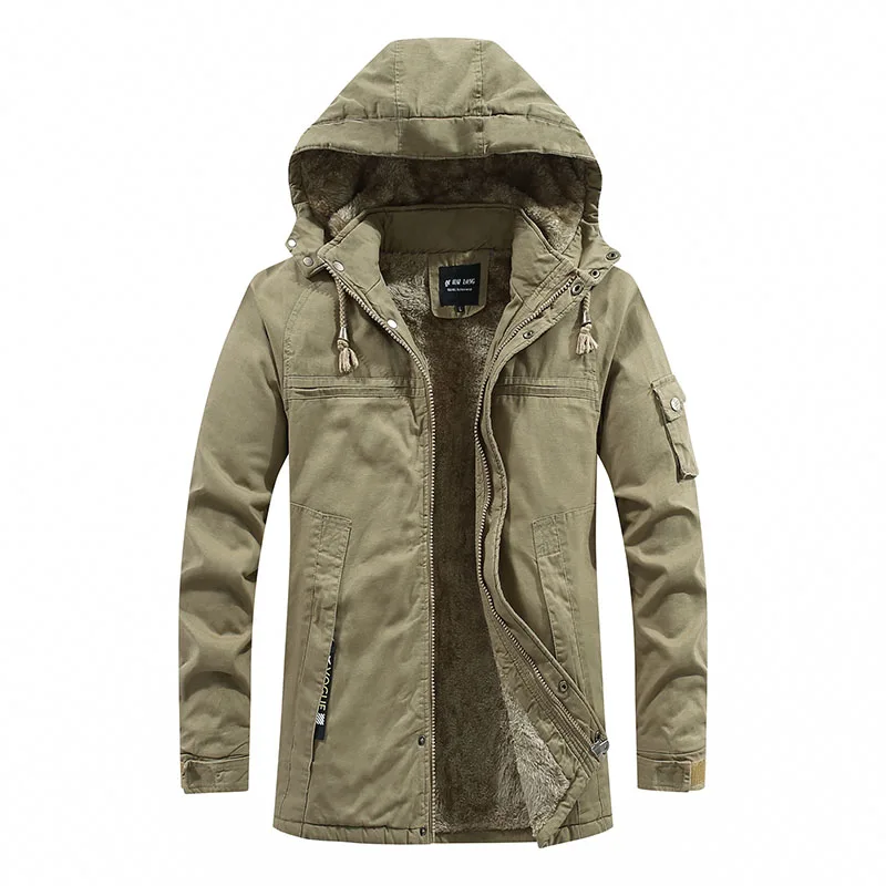 2021 New Men Cotton Winter Jacket Padded Mid length Warm Outwear Snow Coats Windbreaker Multi pocket