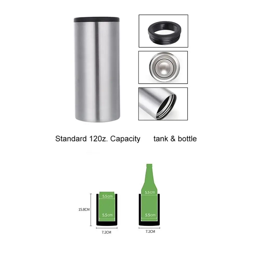 12oz Slim Can Cooler Stainless Steel Silver Beer Cold Keeper Double Wall Insulated Vacuum Cola Drink Beverage Beer Can Holder Vacuum Flasks & Thermoses
