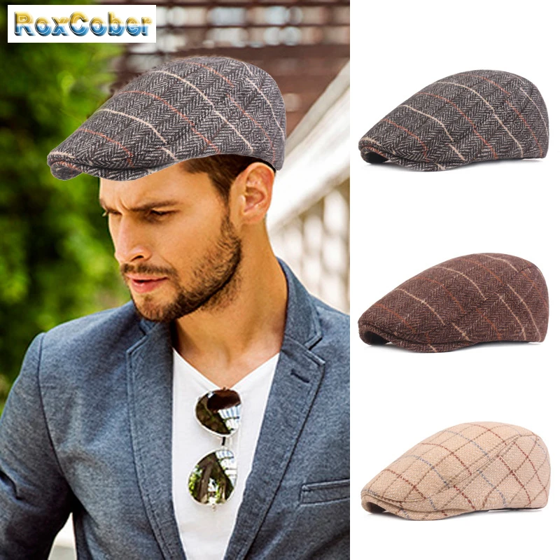 [RoxCober] зимних Клетчатых Шерстяных хлопковых берет газетчика кепки для мужчин и женщин плоская кепка Гэтсби шапки утолщенные шапки-береты плюща
