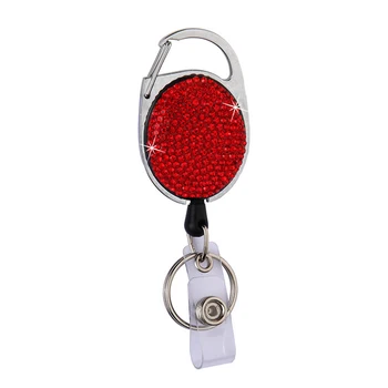 

Recoil Fashion Swivel Carabiner Bling Rhinestone Clip On School Office Retractable Badge Holder Name Tag Gift Clasps Key Ring