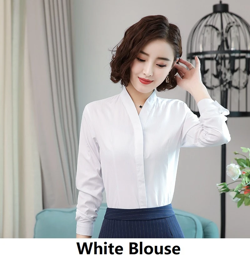 White Blouse Новинка полосатый формальный женский деловой костюм OL стили профессиональные блейзеры для женщин офисная Рабочая одежда осень зима брючные костюмы - Цвет: White Blouse