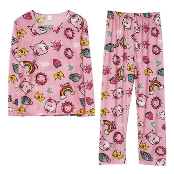 

Autumn Women Long Sleeve Pajamas Set Large Size 2 Piece Pyjamas Set Winter Love Rainbow Print Sleep Wear O Neck Home Wear Suit