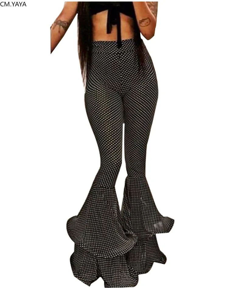 Новинка Осень-зима женские штаны с принтом в горошек высокая талия оборки