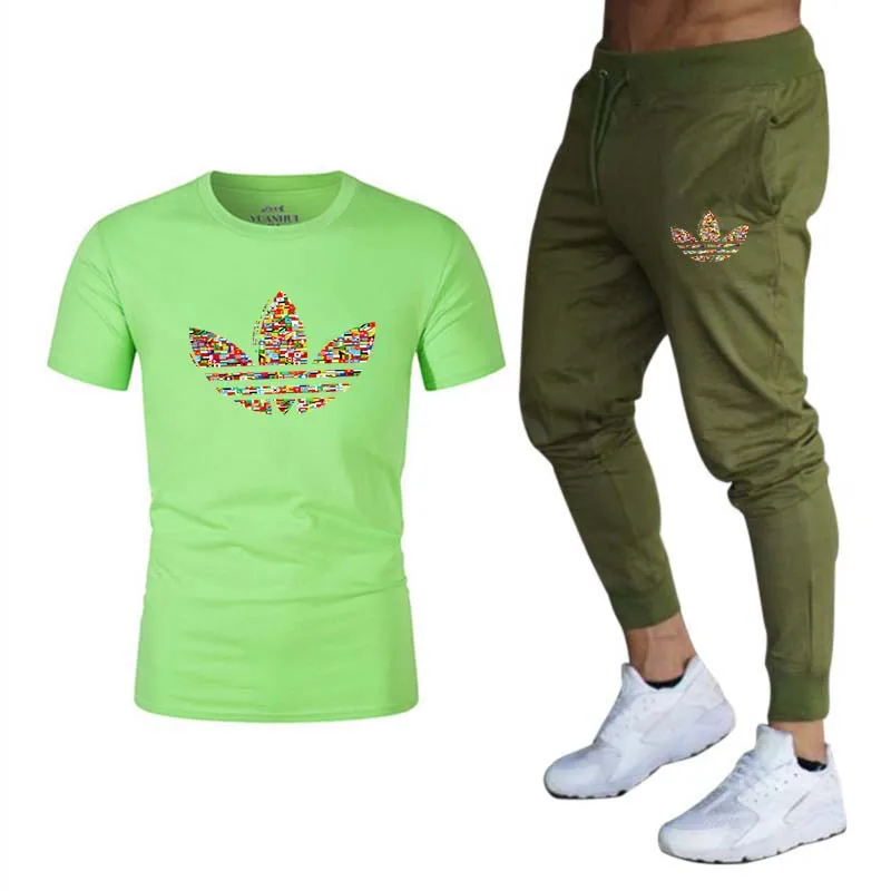 Photo Color Спортивный костюм Мужская футболка+ брюки спортивные костюмы Спортивная одежда для тренажерного зала мужские осенние костюмы для фитнеса комплект для бега спортивный костюм - Цвет: Photo Color