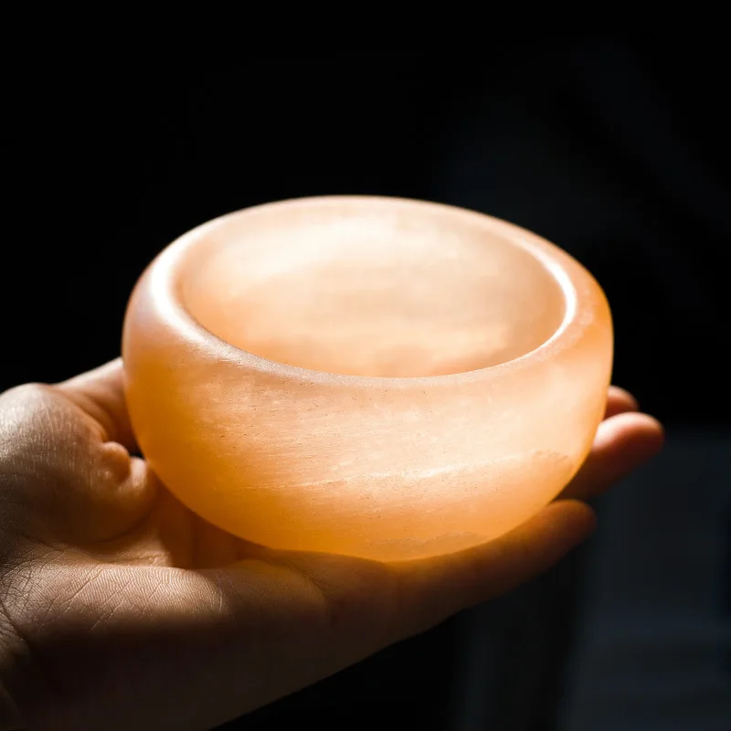 

90-10mm Orange White Selenite Bowl Heart Crystal Bowl
