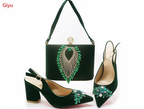 Doershow/итальянский комплект из зеленых туфель и сумочки,, г. Дешевые свадебные туфли и сумочка в комплекте для женщин, вечерние HGX1-17